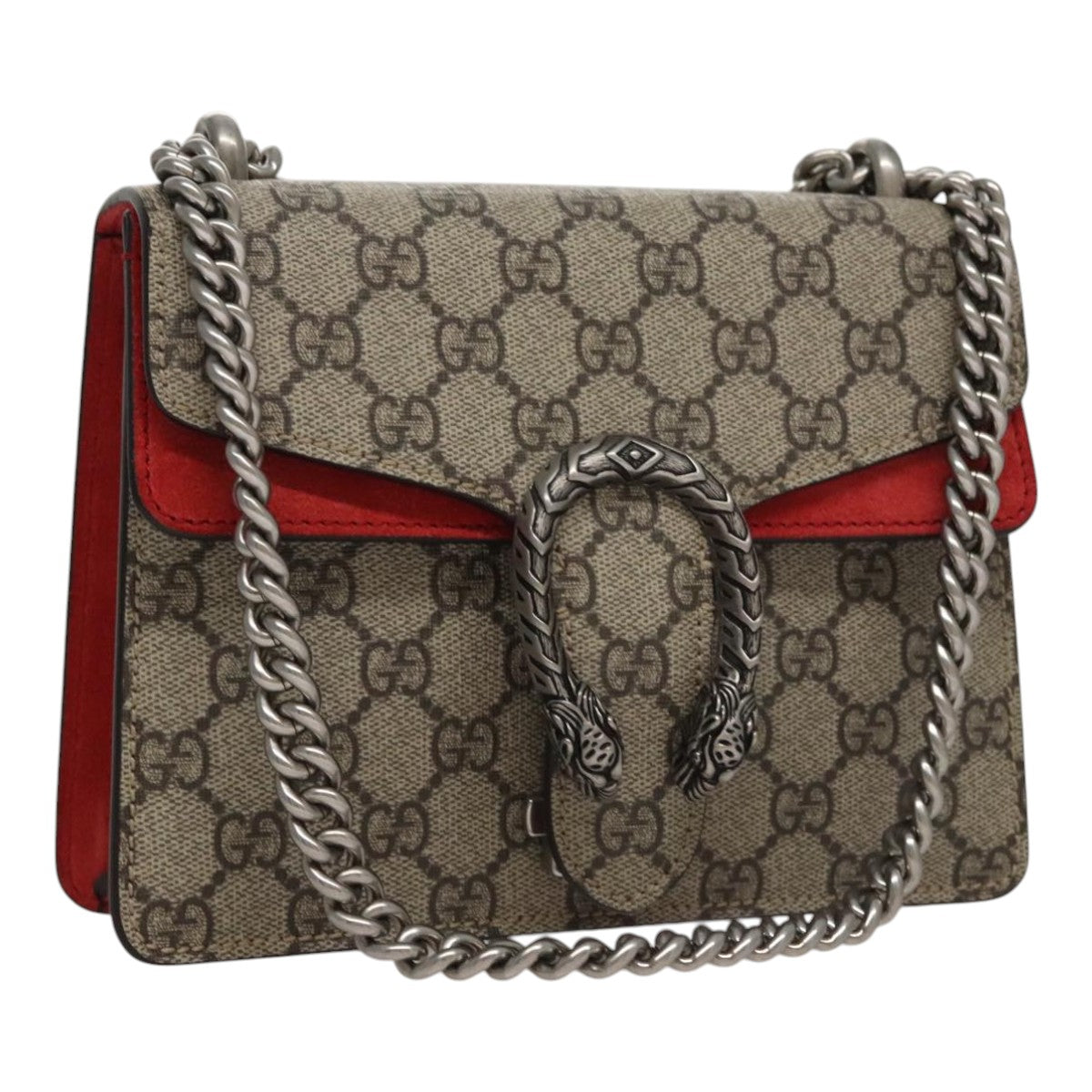 GUCCI GG Supreme Chain Shoulder Bag PVC Leather Beige 421970 Auth FF9914