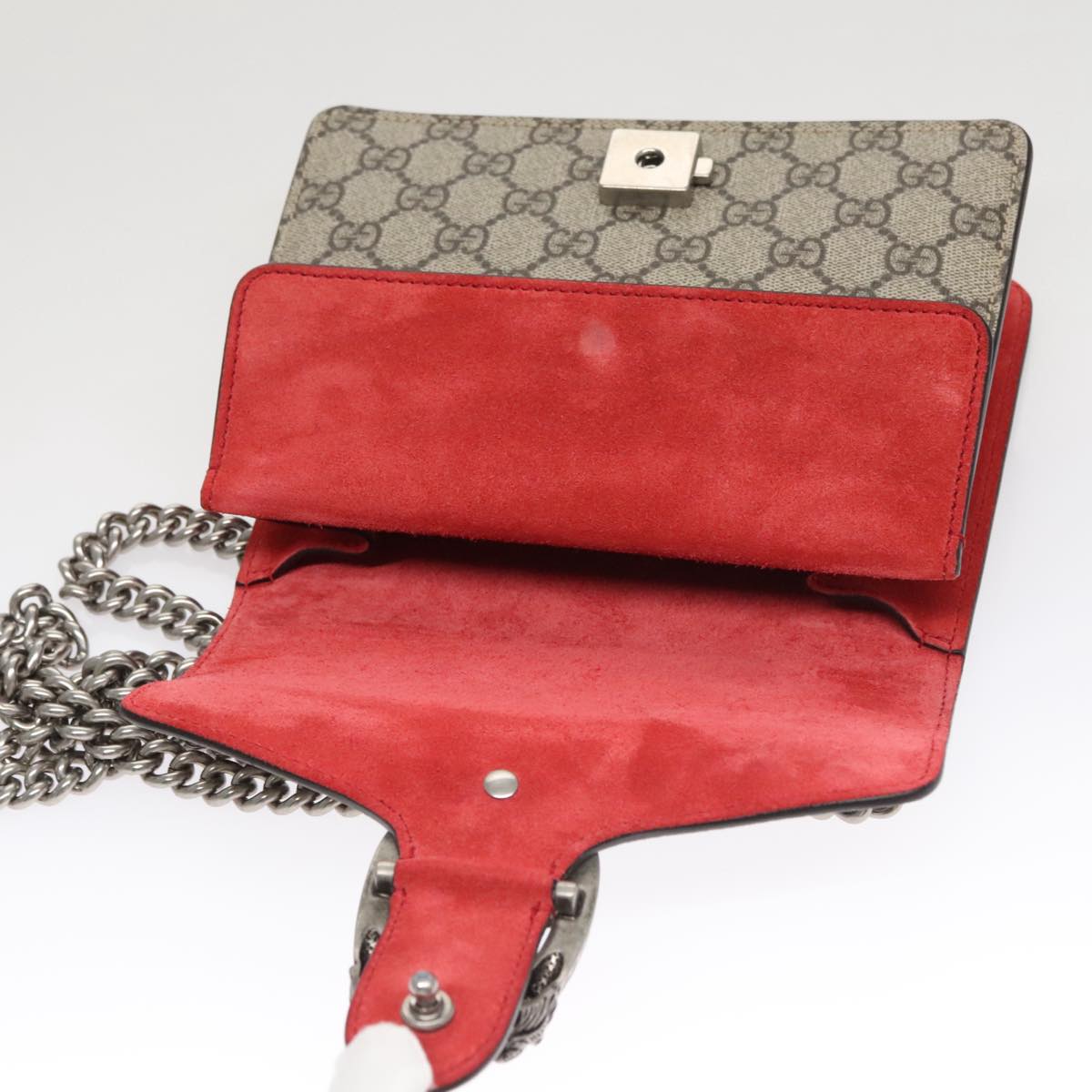GUCCI GG Supreme Chain Shoulder Bag PVC Leather Beige 421970 Auth FF9914