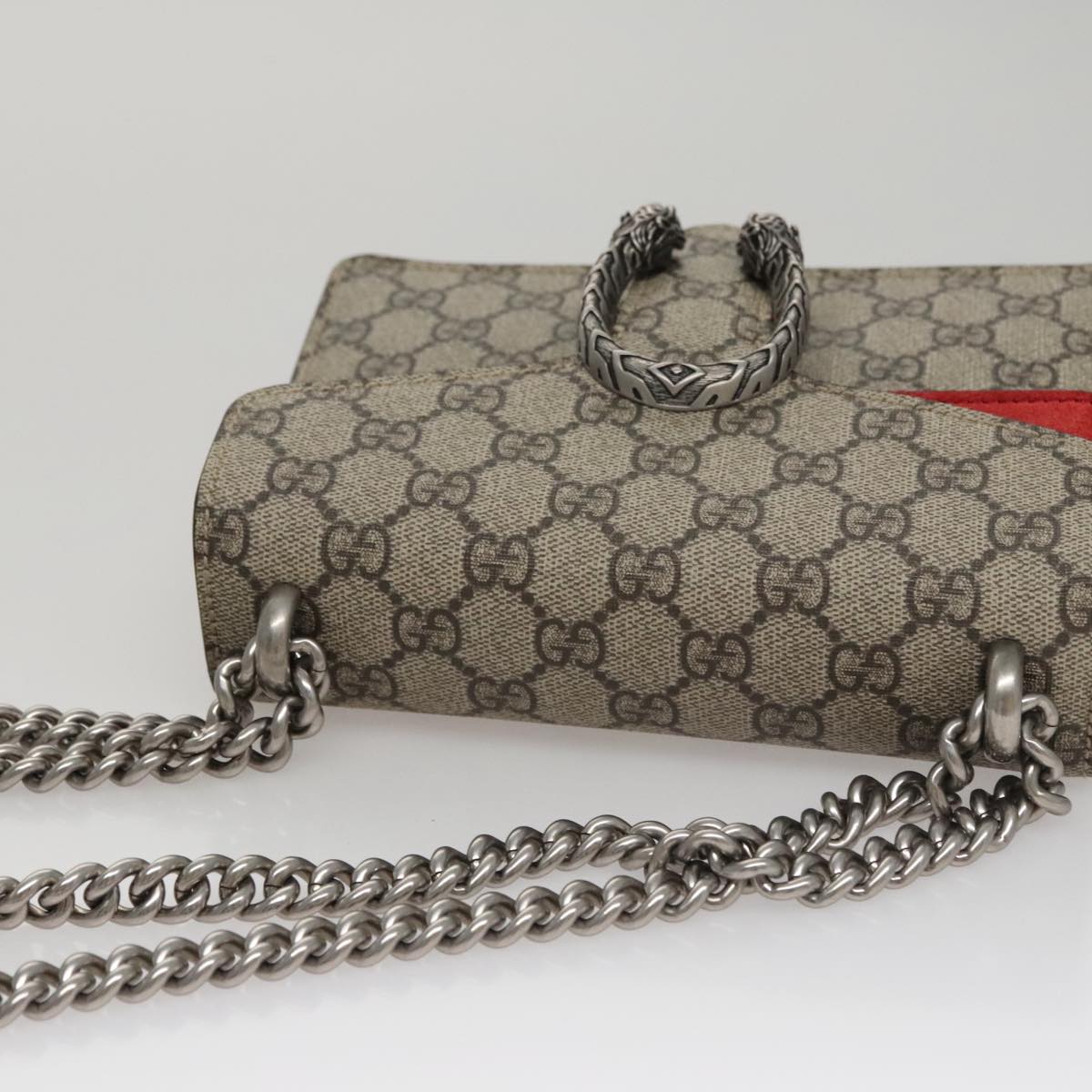 GUCCI GG Supreme Chain Shoulder Bag PVC Leather Beige 421970 Auth FF9914