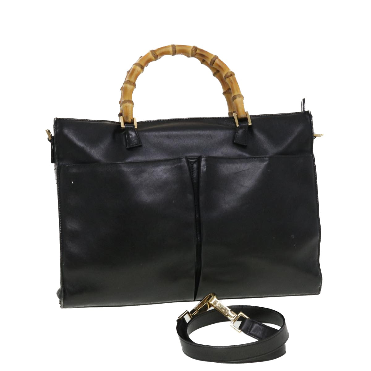 GUCCI Bamboo Hand Bag Leather 2way Black Auth fm2374