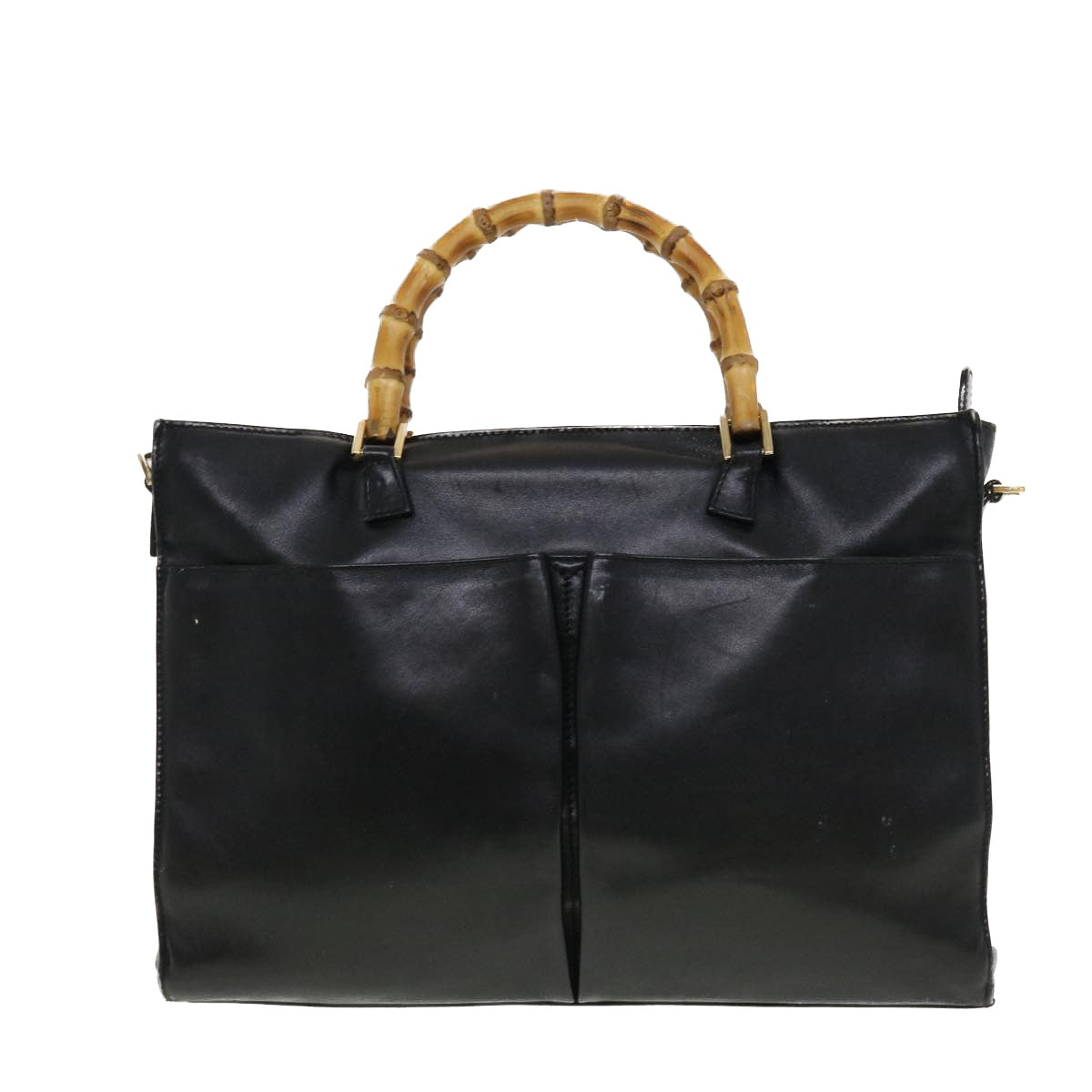 GUCCI Bamboo Hand Bag Leather 2way Black Auth fm2374