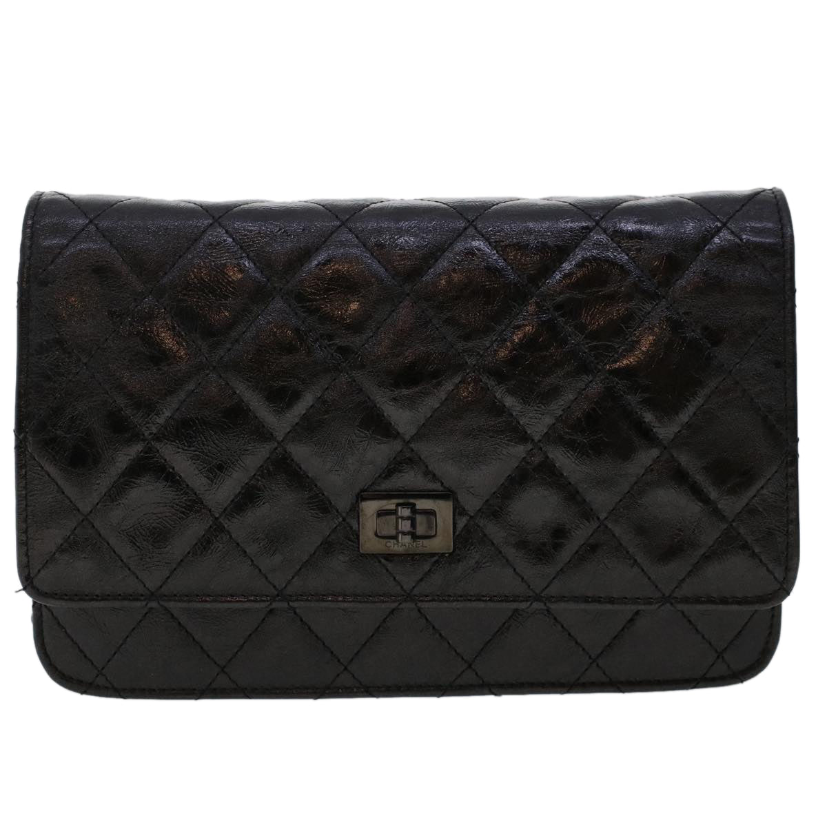 CHANEL Matelasse Chain Wallet Coated Canvas Black CC Auth fm2537