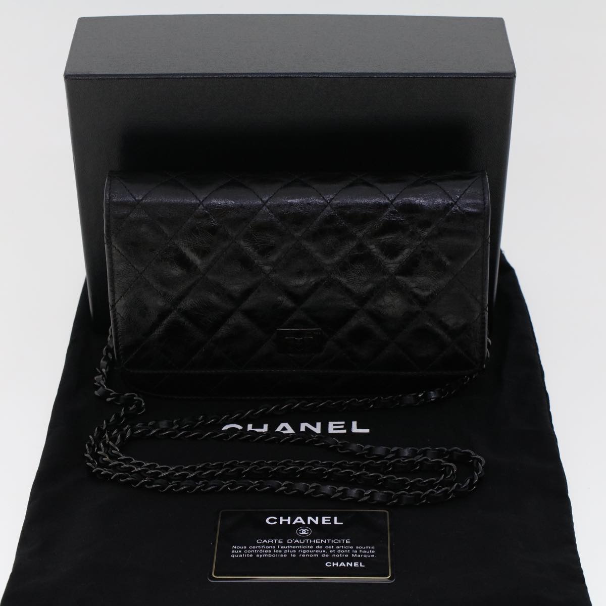 CHANEL Matelasse Chain Wallet Coated Canvas Black CC Auth fm2537