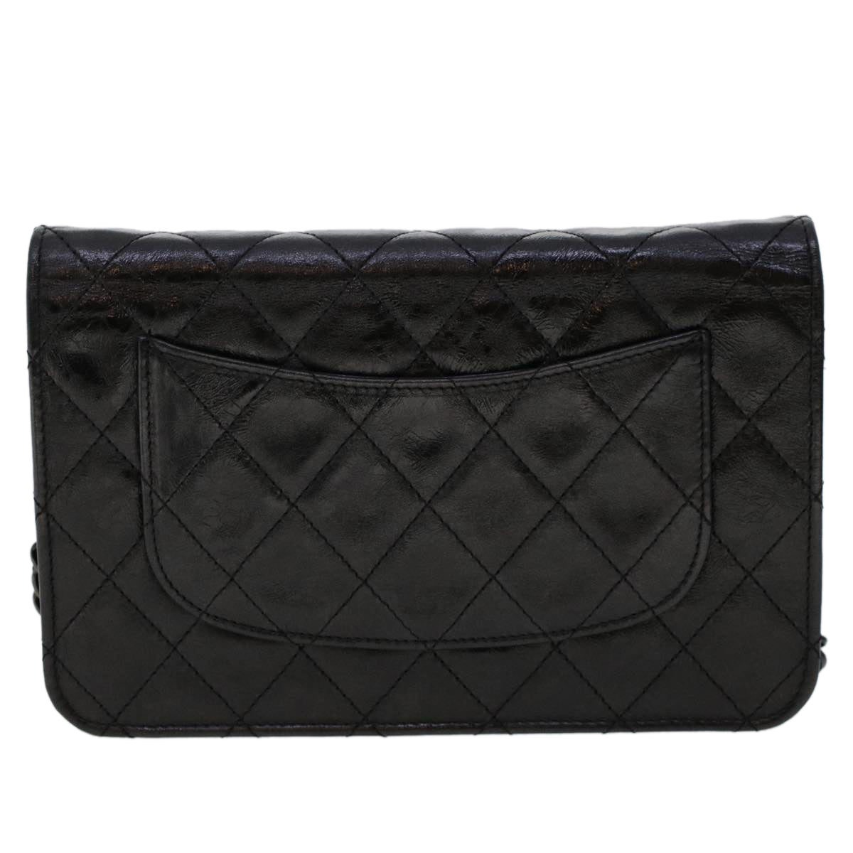 CHANEL Matelasse Chain Wallet Coated Canvas Black CC Auth fm2537