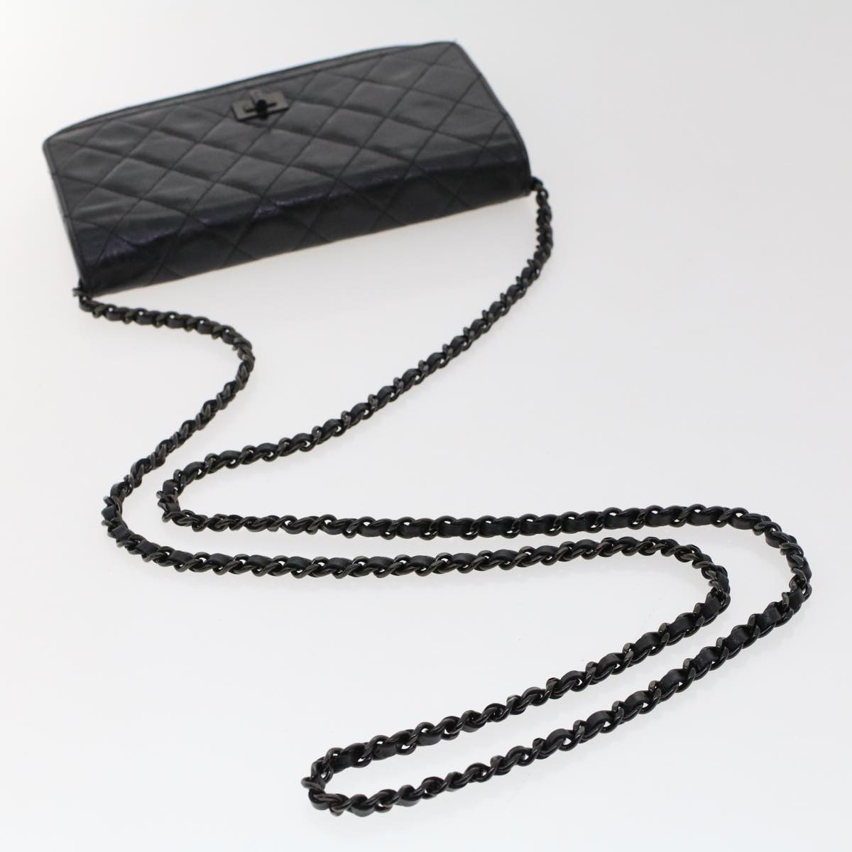 CHANEL Matelasse Chain Wallet Coated Canvas Black CC Auth fm2537