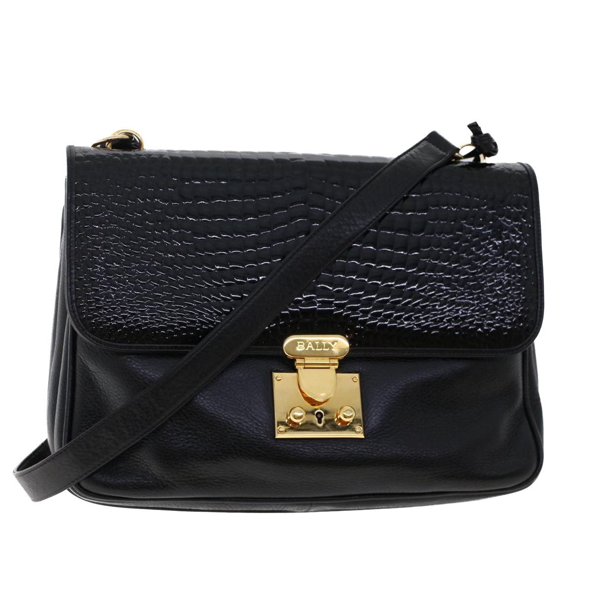 BALLY Shoulder Bag Patent leather Black Auth fm2583