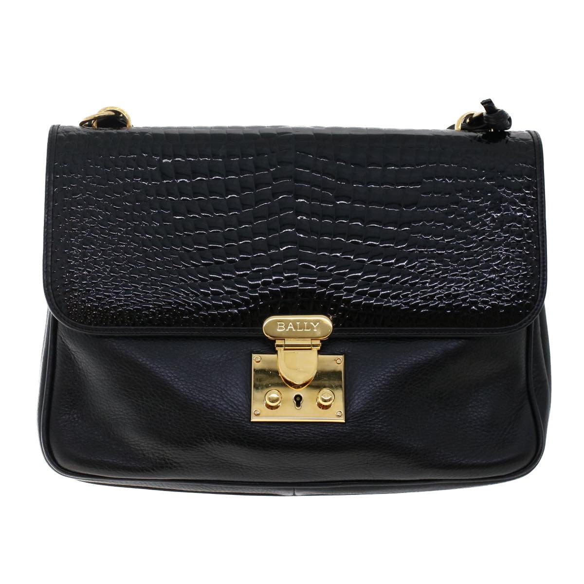 BALLY Shoulder Bag Patent leather Black Auth fm2583