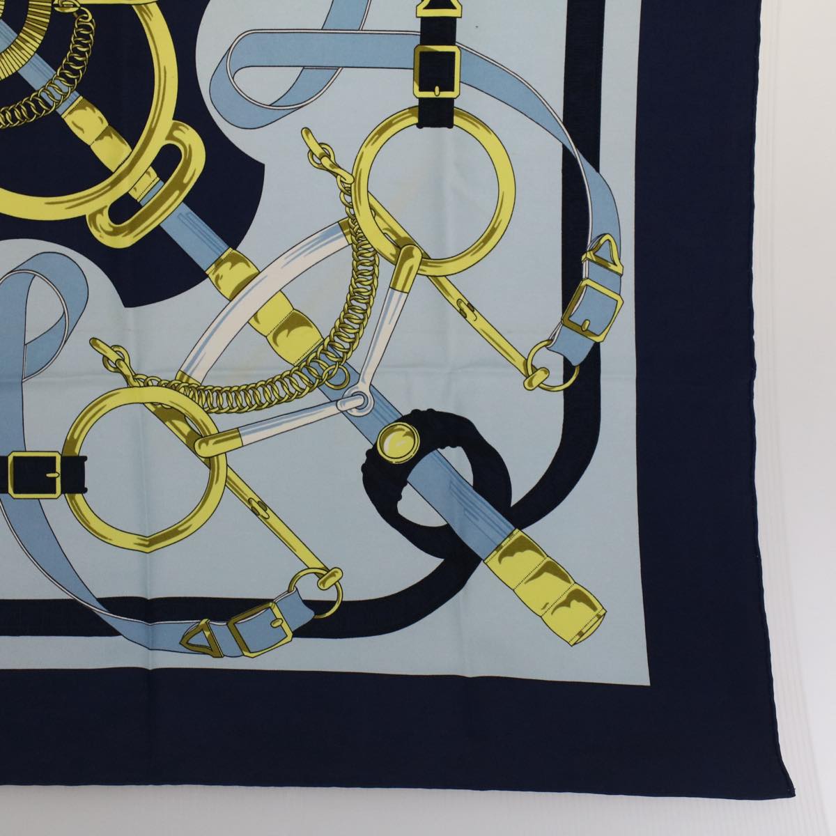 HERMES Carre 90 Eperon d'or Tellier Scarf Silk Blue Auth fm2641