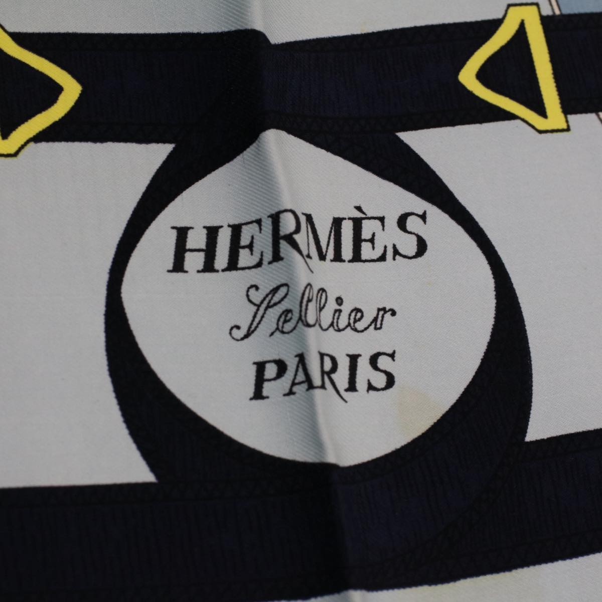 HERMES Carre 90 Eperon d'or Tellier Scarf Silk Blue Auth fm2641