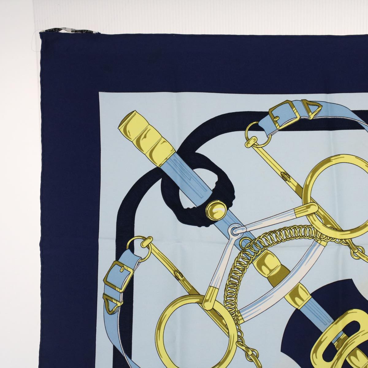 HERMES Carre 90 Eperon d'or Tellier Scarf Silk Blue Auth fm2641