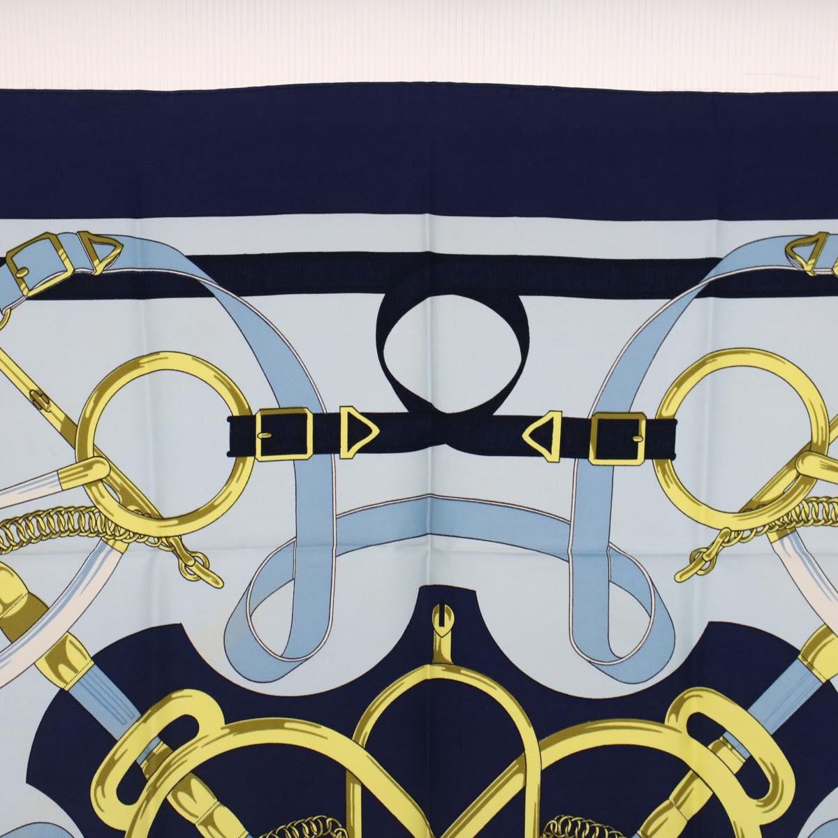 HERMES Carre 90 Eperon d'or Tellier Scarf Silk Blue Auth fm2641