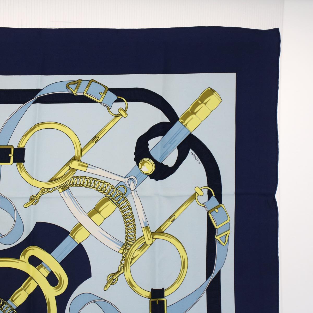 HERMES Carre 90 Eperon d'or Tellier Scarf Silk Blue Auth fm2641