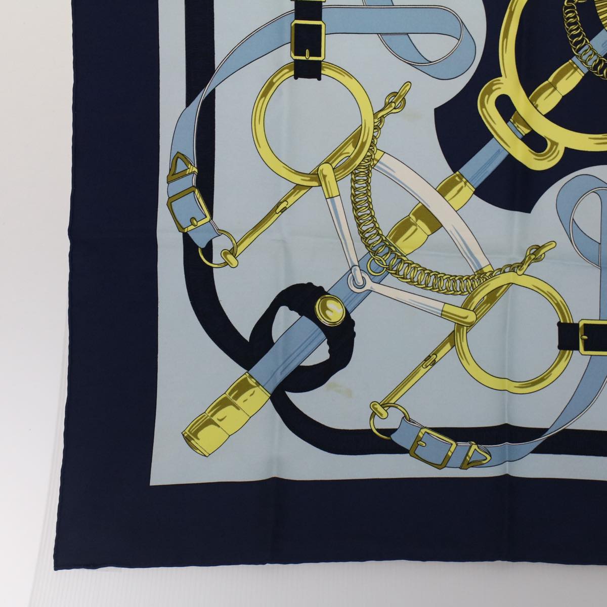 HERMES Carre 90 Eperon d'or Tellier Scarf Silk Blue Auth fm2641