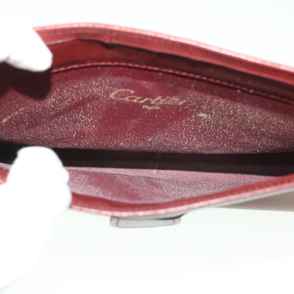 CARTIER Clutch Bag Shoulder Bag Leather 3Set Wine Red Auth fm2646