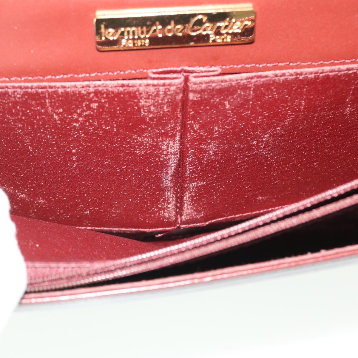 CARTIER Clutch Bag Shoulder Bag Leather 3Set Wine Red Auth fm2646