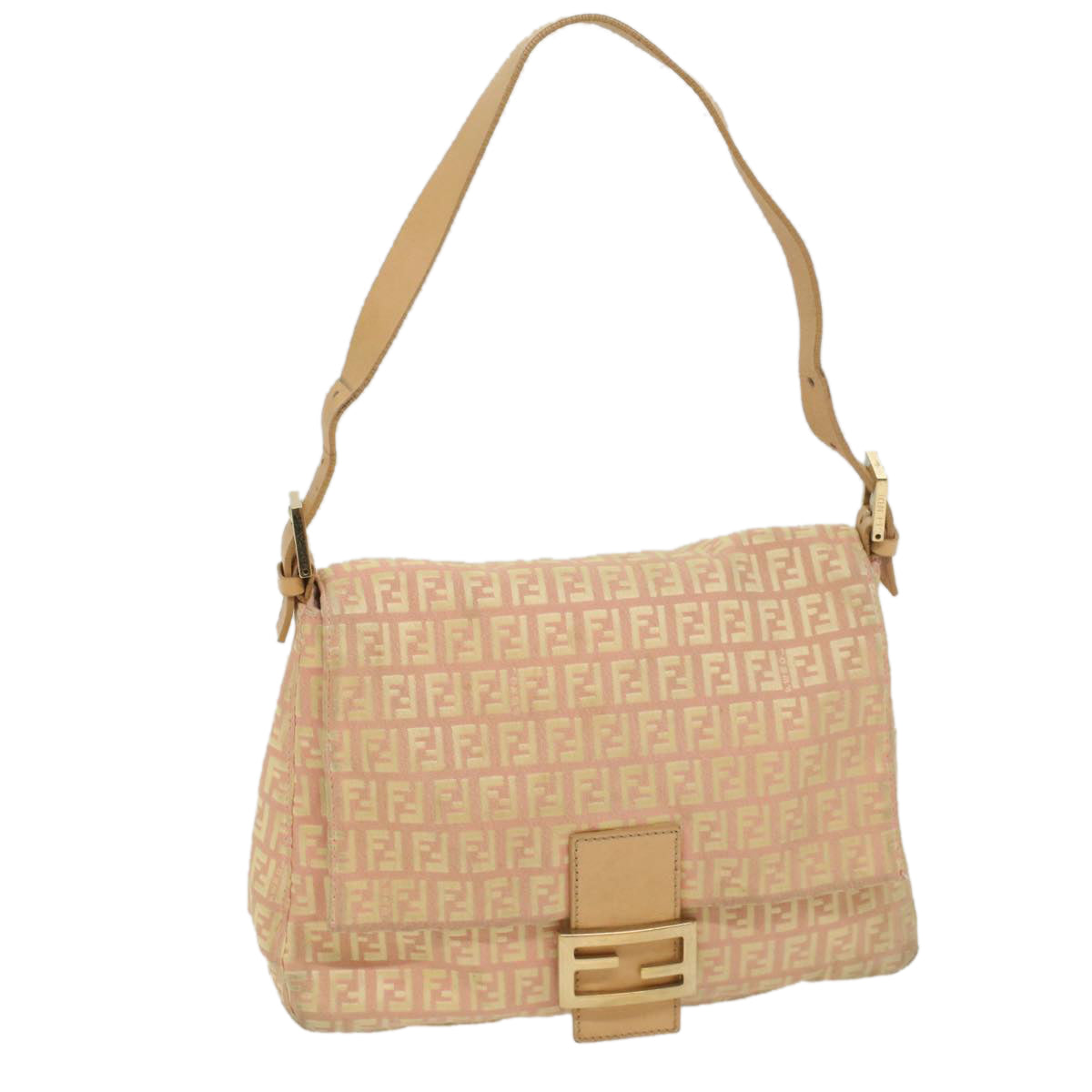 FENDI Zucchino Canvas Mamma Baguette Shoulder Bag Pink Auth fm2757