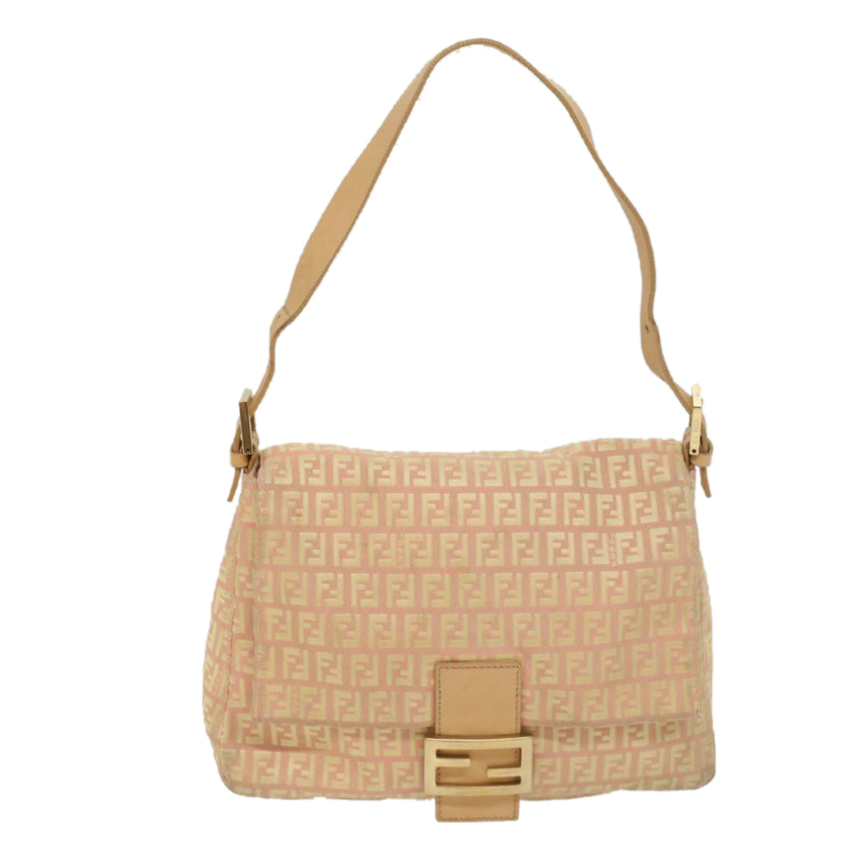 FENDI Zucchino Canvas Mamma Baguette Shoulder Bag Pink Auth fm2757