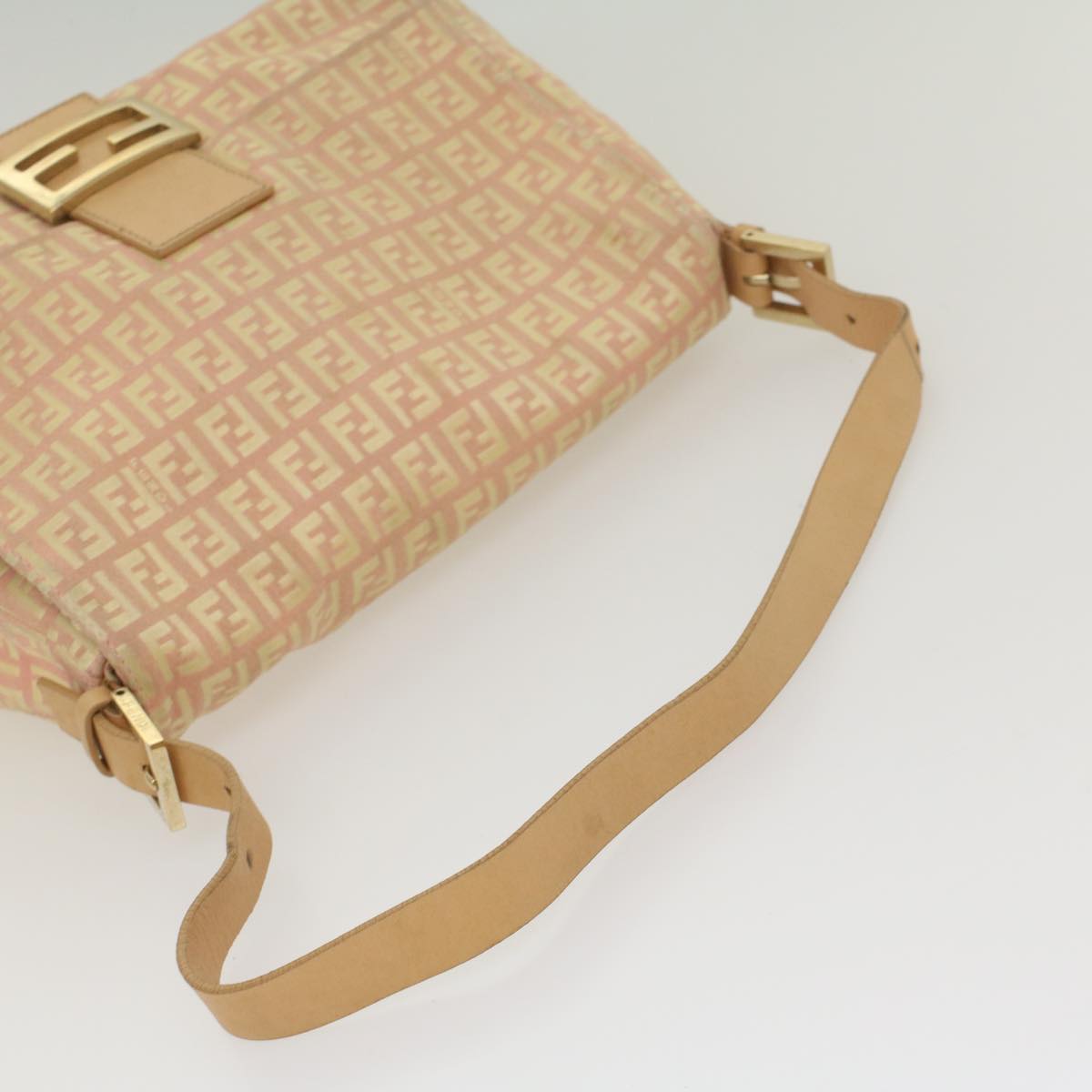 FENDI Zucchino Canvas Mamma Baguette Shoulder Bag Pink Auth fm2757