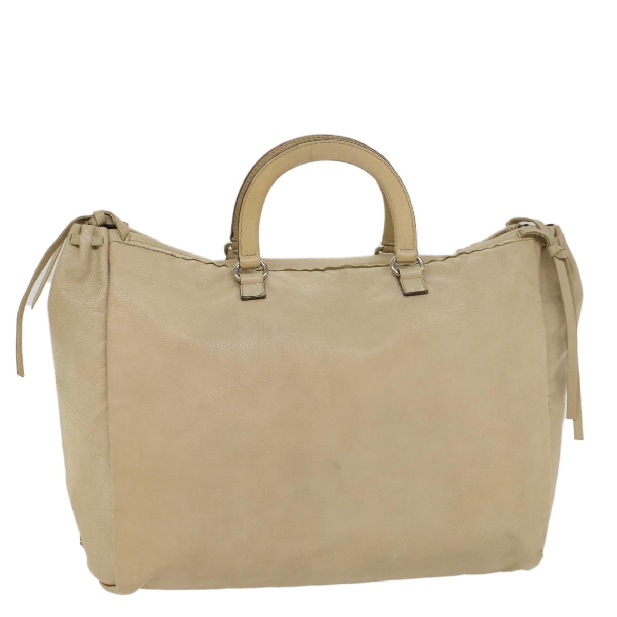 PRADA Hand Bag Leather Beige Auth fm2761