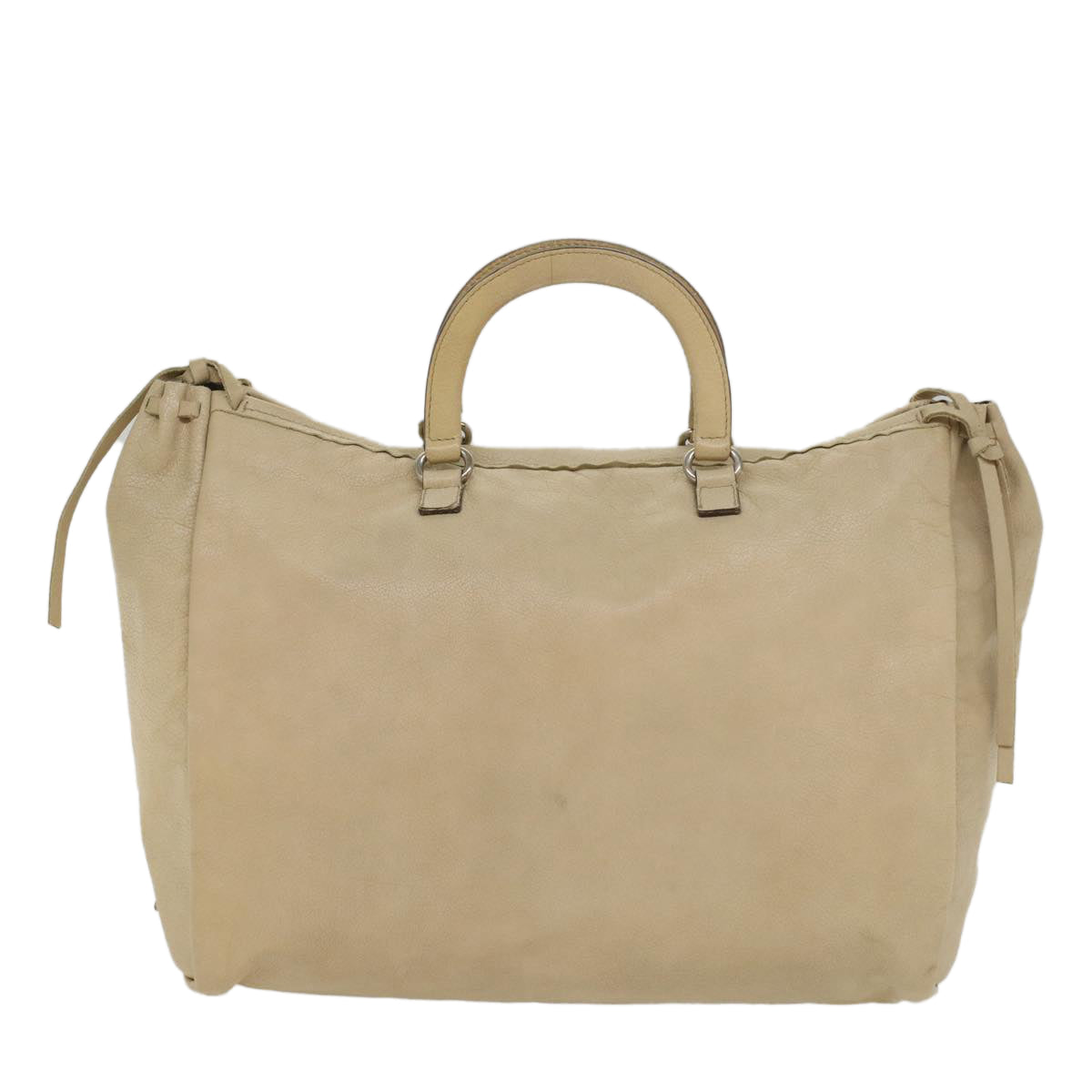 PRADA Hand Bag Leather Beige Auth fm2761