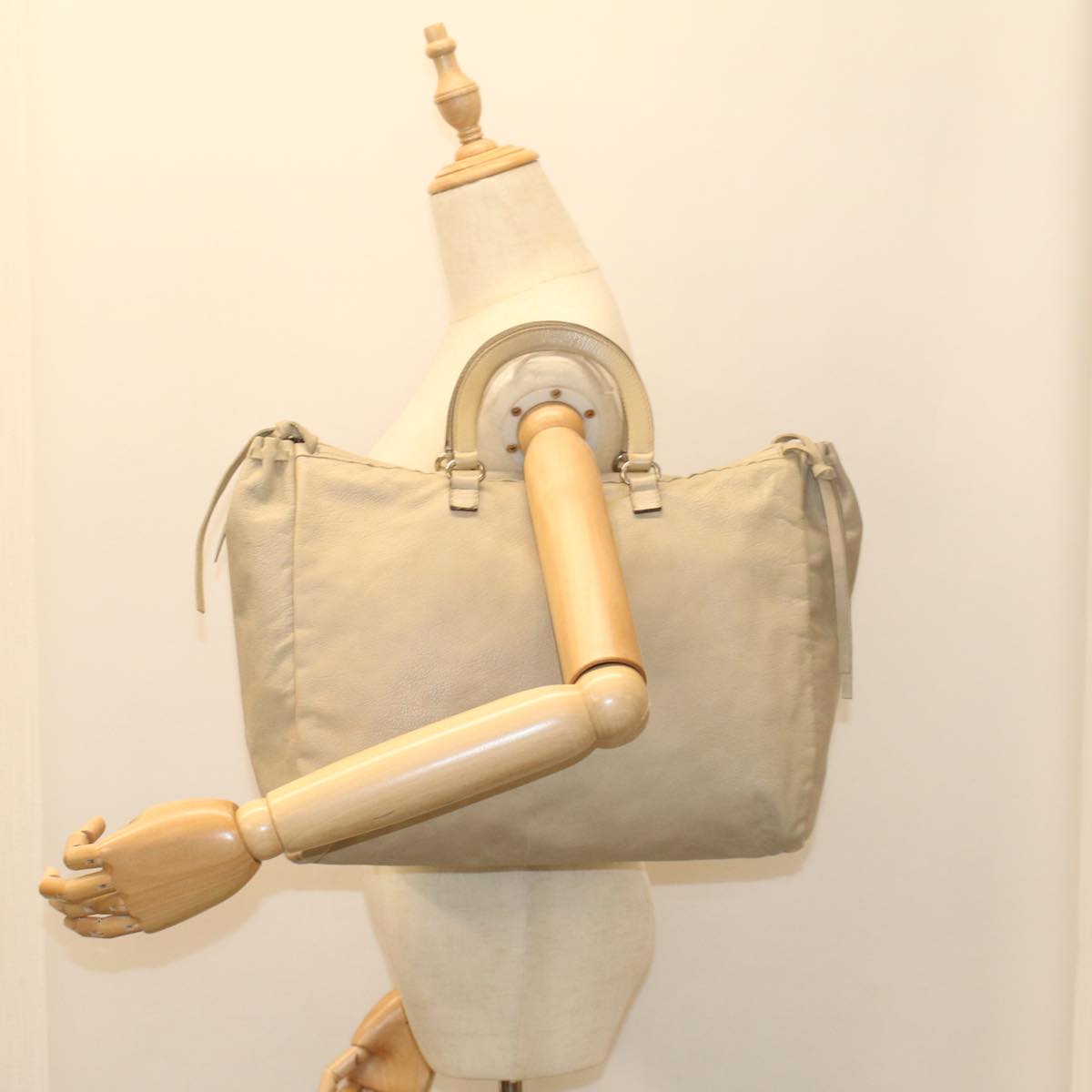 PRADA Hand Bag Leather Beige Auth fm2761