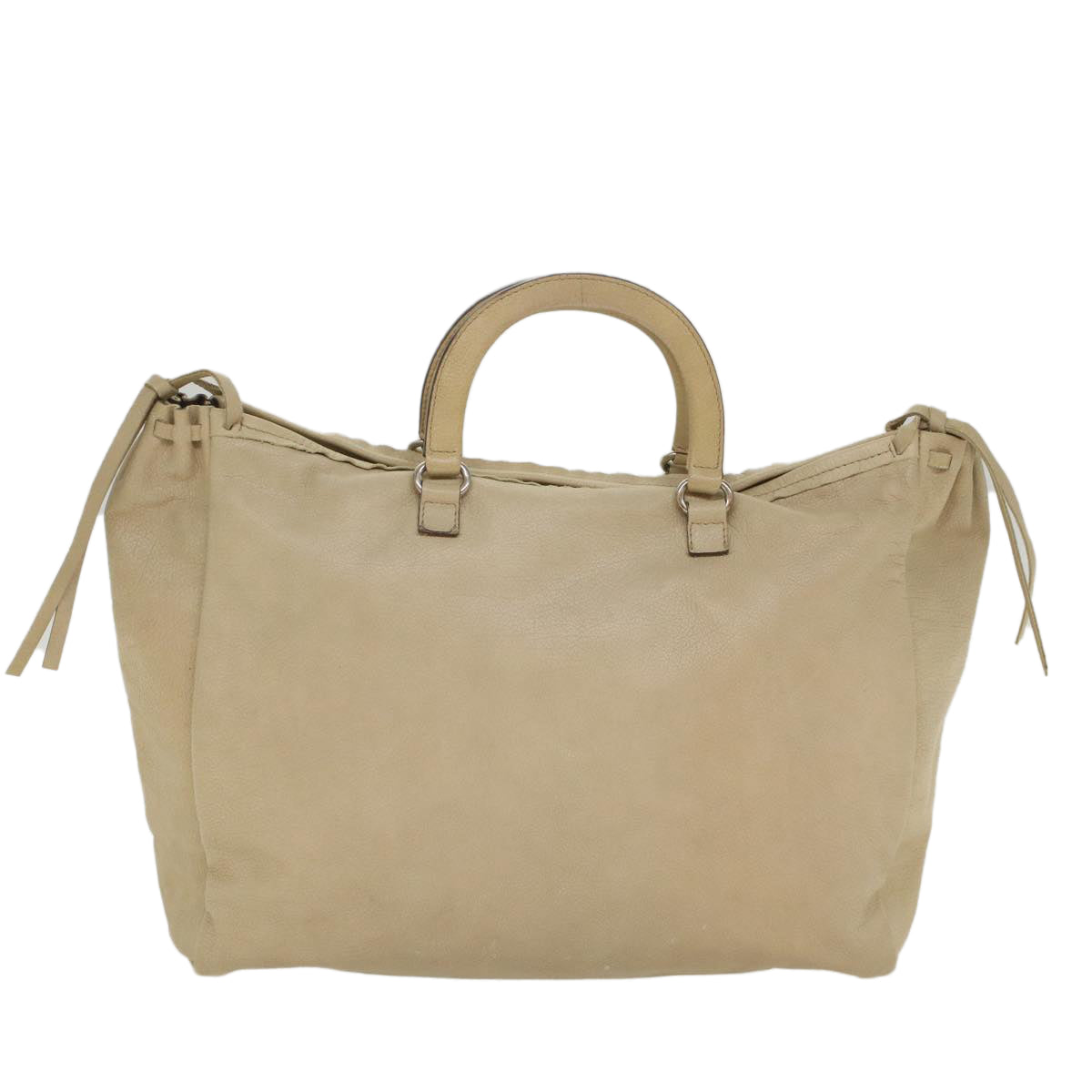 PRADA Hand Bag Leather Beige Auth fm2761