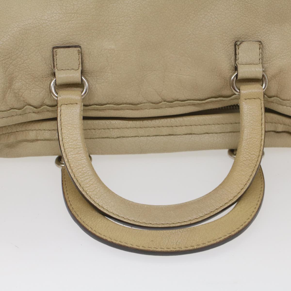 PRADA Hand Bag Leather Beige Auth fm2761