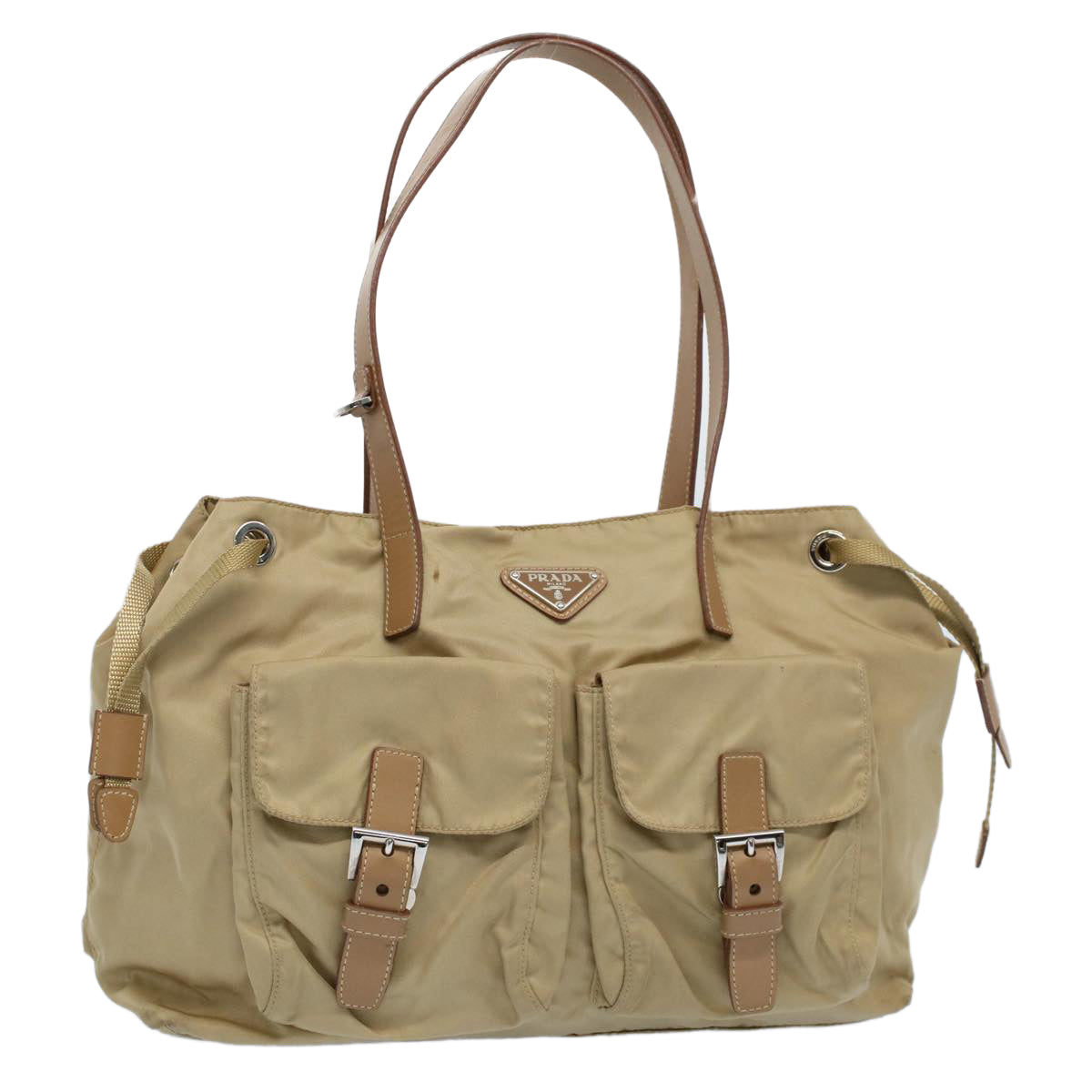 PRADA Tote Bag Nylon Beige Auth fm2771