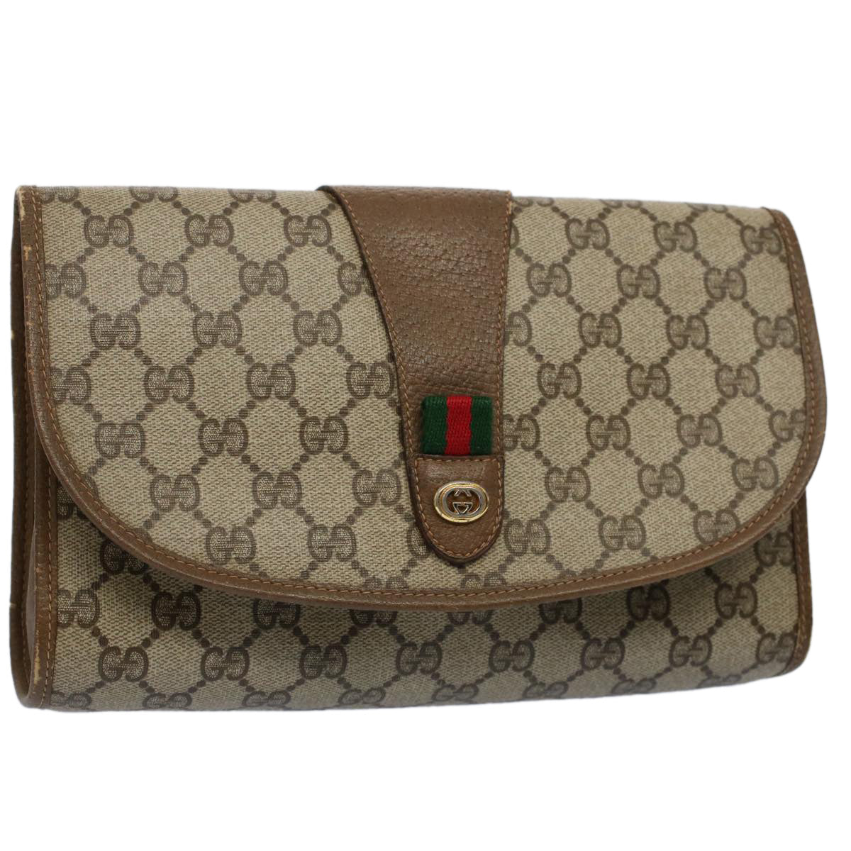 GUCCI GG Supreme Web Sherry Line Clutch Bag Beige Red 89 01 030 Auth fm2777