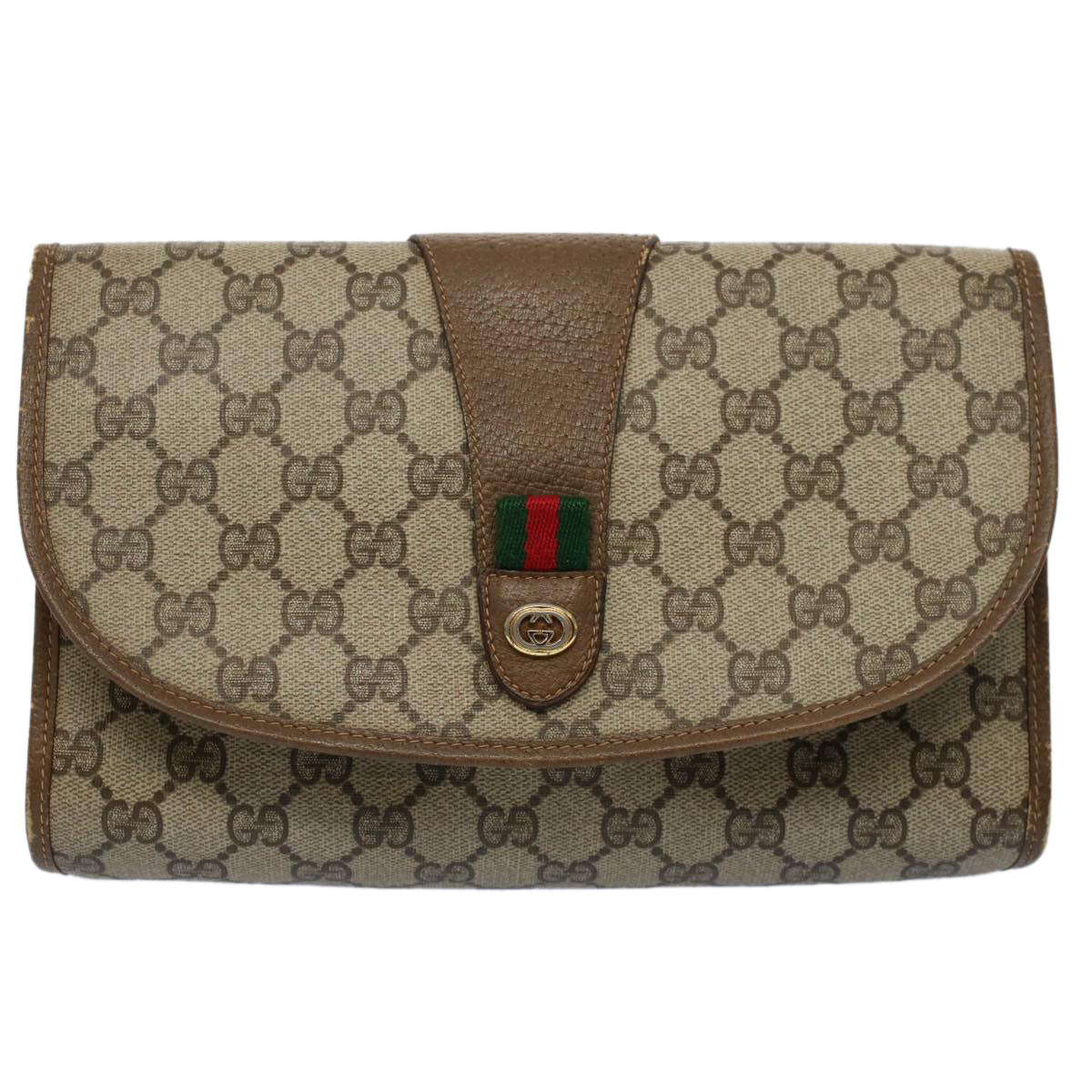 GUCCI GG Supreme Web Sherry Line Clutch Bag Beige Red 89 01 030 Auth fm2777