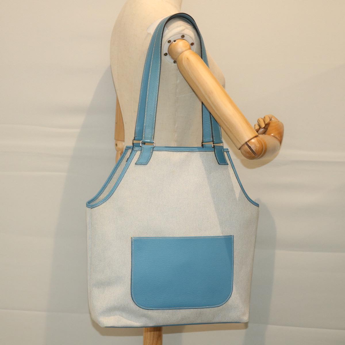 HERMES Giardinier PM Tote Bag Canvas Blue Gray Auth fm2836