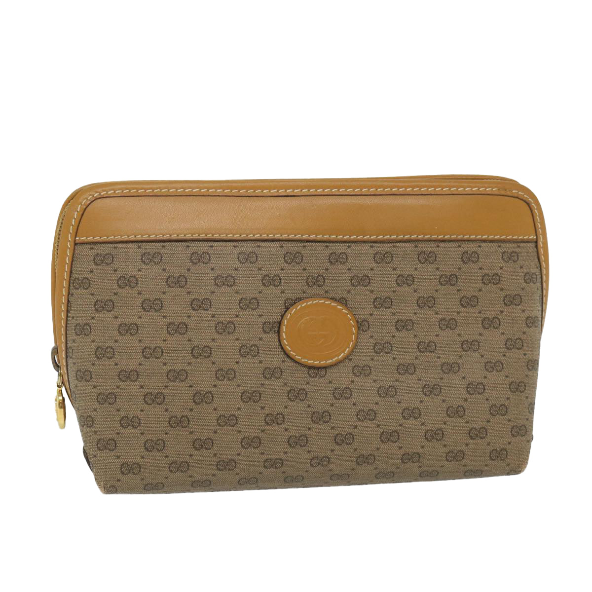 GUCCI Micro GG Canvas Pouch PVC Leather Beige Auth fm2882