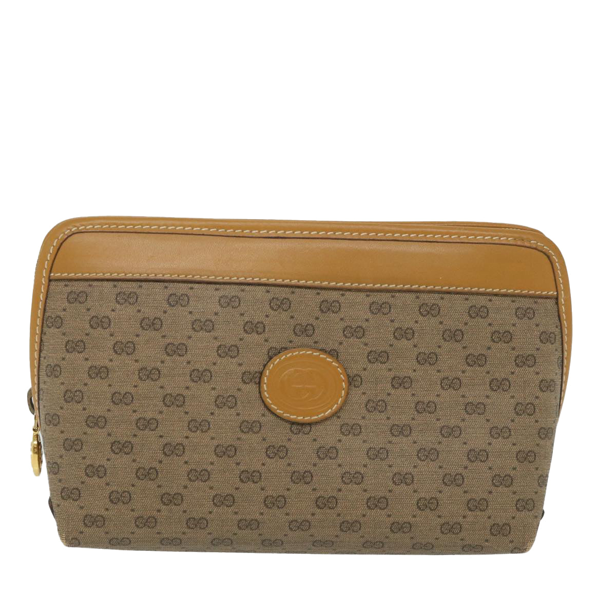 GUCCI Micro GG Canvas Pouch PVC Leather Beige Auth fm2882