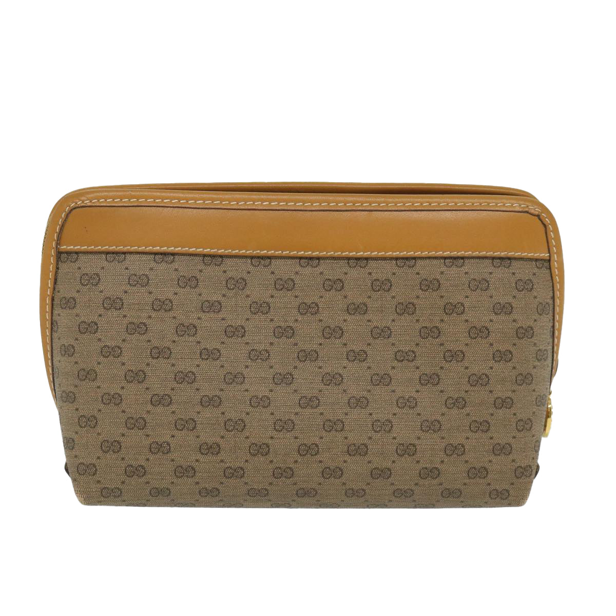 GUCCI Micro GG Canvas Pouch PVC Leather Beige Auth fm2882