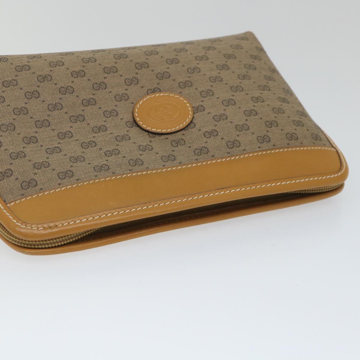 GUCCI Micro GG Canvas Pouch PVC Leather Beige Auth fm2882