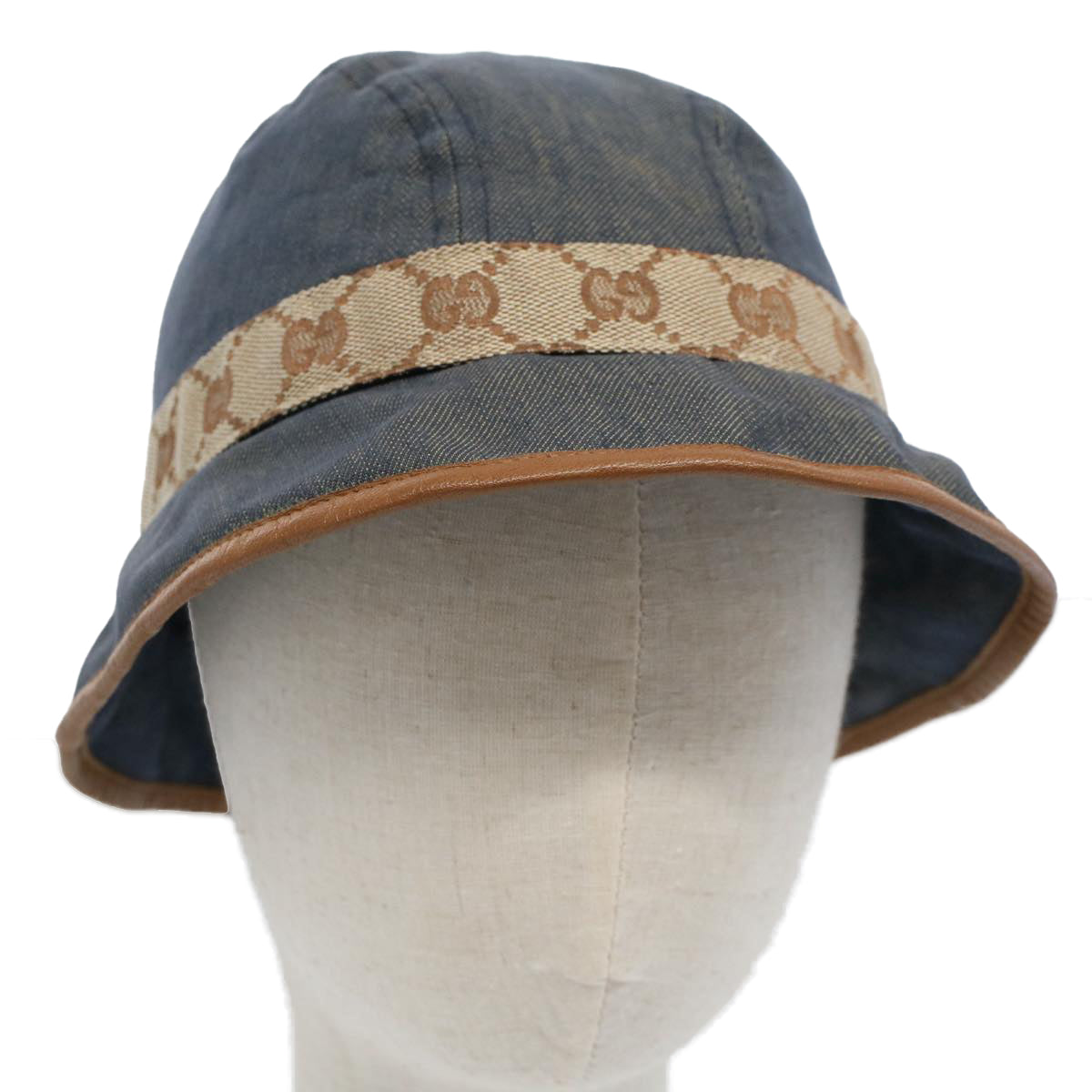 GUCCI GG Canvas Hat M Blue Beige Auth fm2900