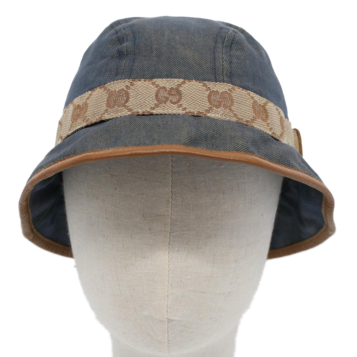 GUCCI GG Canvas Hat M Blue Beige Auth fm2900