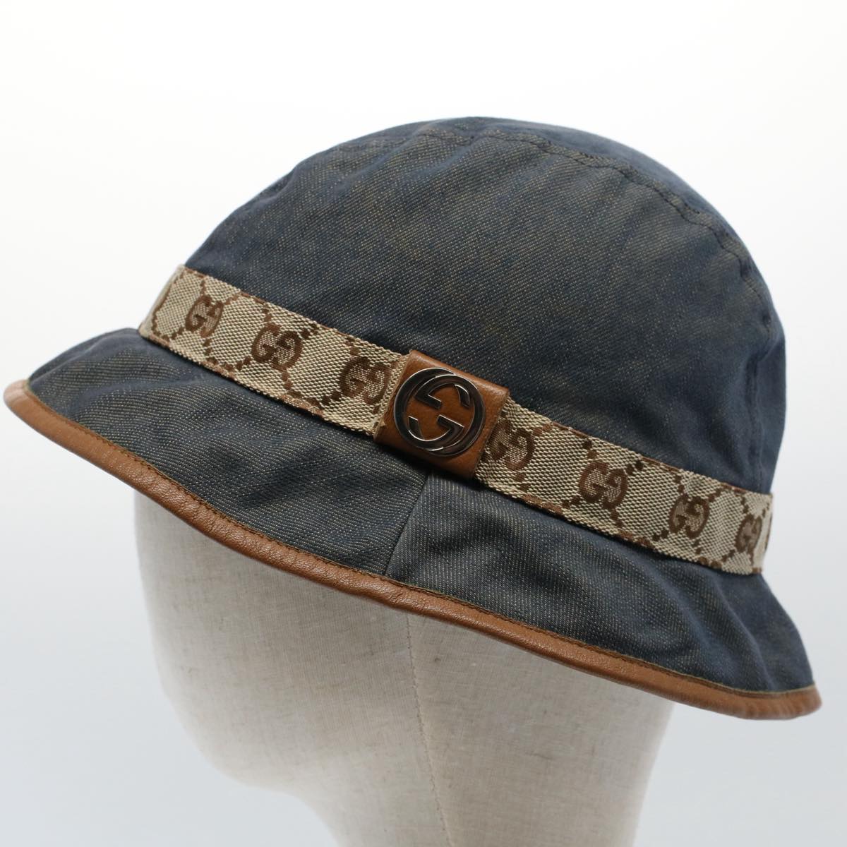 GUCCI GG Canvas Hat M Blue Beige Auth fm2900