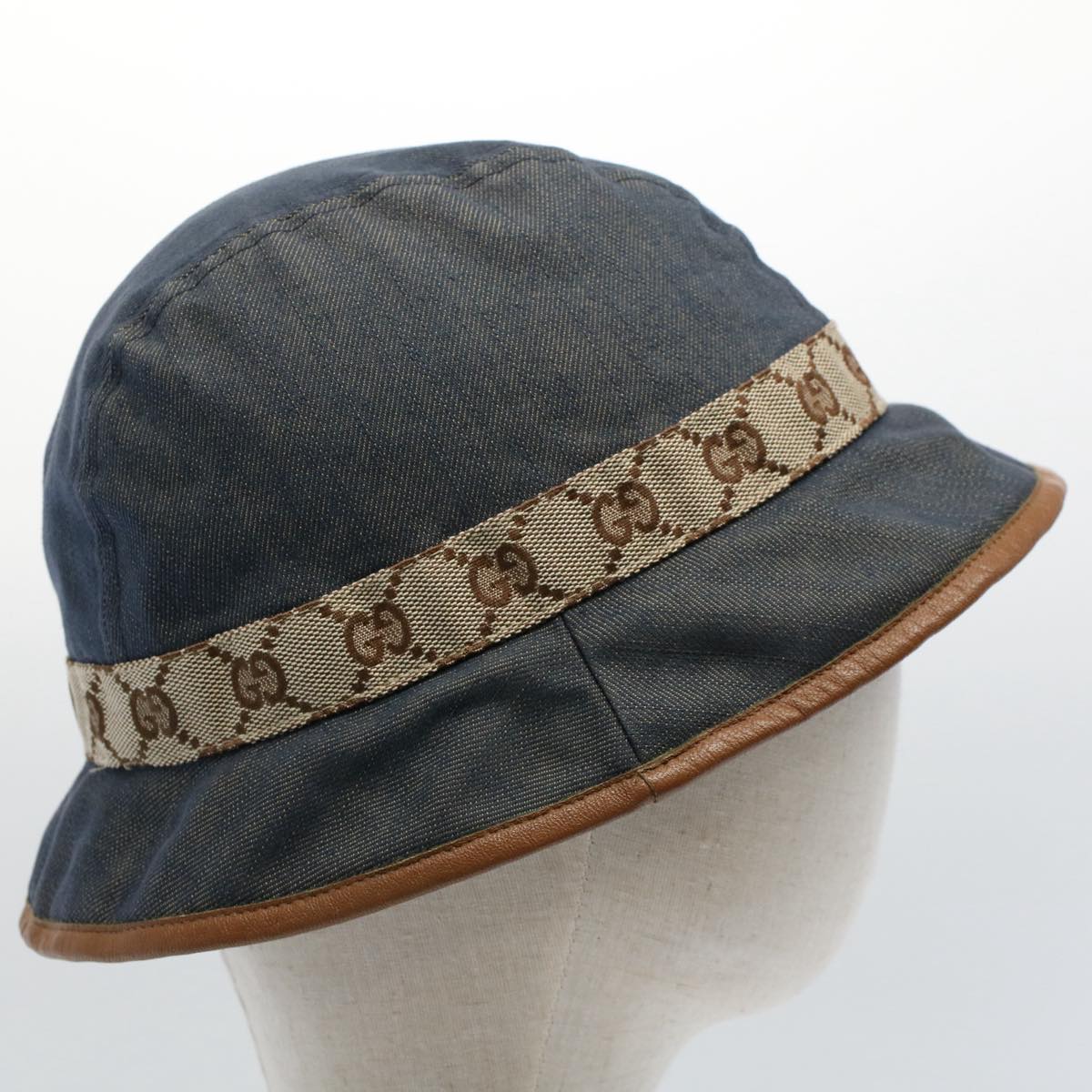 GUCCI GG Canvas Hat M Blue Beige Auth fm2900