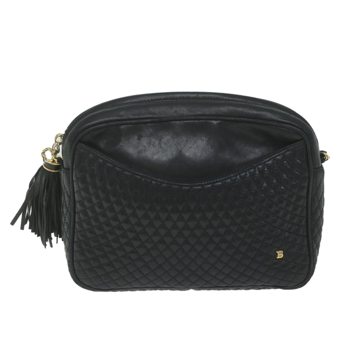 BALLY Quilted Chain Shoulder Bag Leather Black Auth fm2991