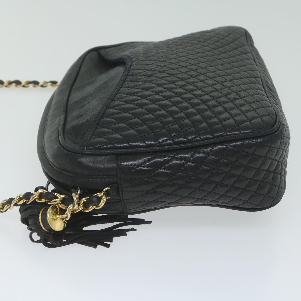 BALLY Quilted Chain Shoulder Bag Leather Black Auth fm2991