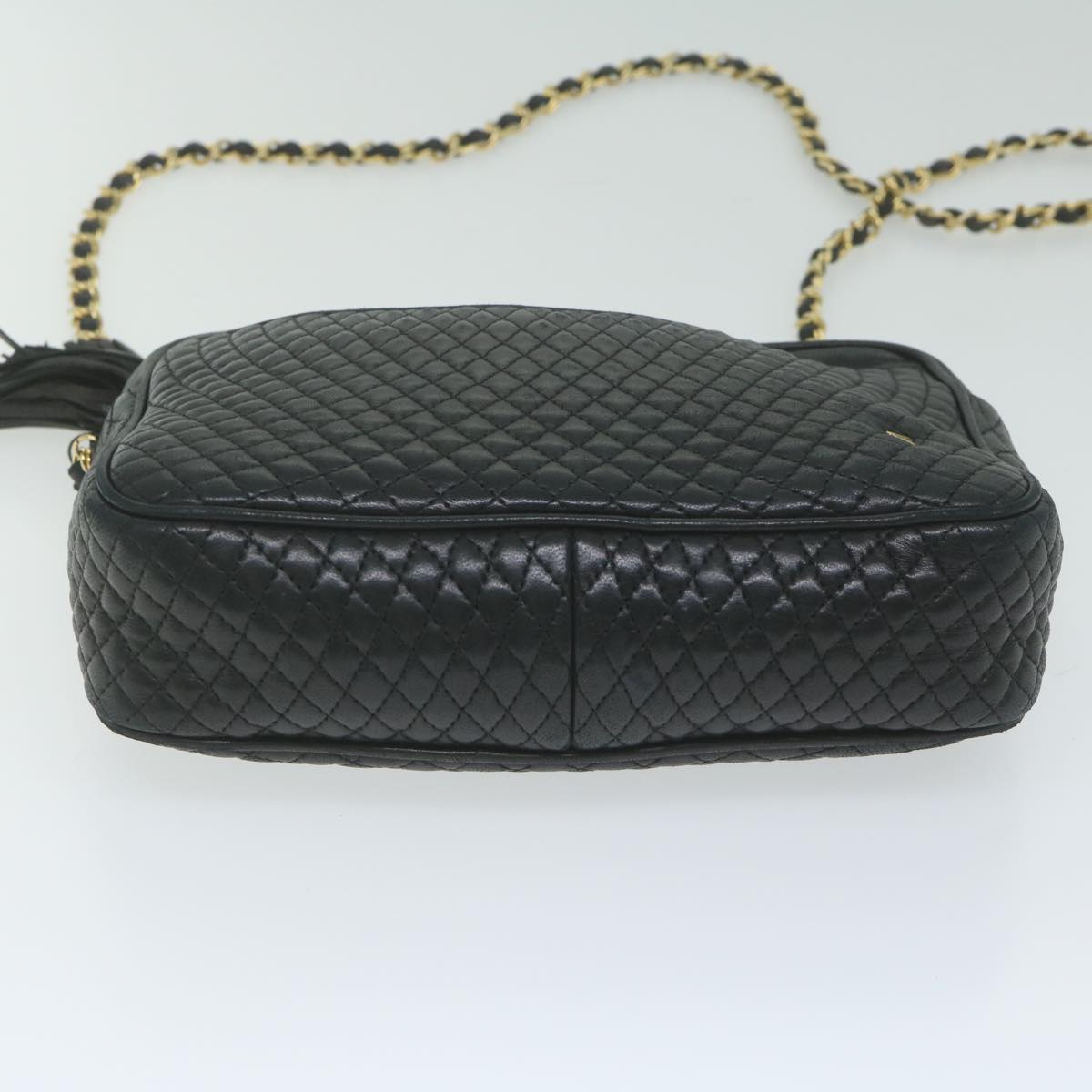 BALLY Quilted Chain Shoulder Bag Leather Black Auth fm2991