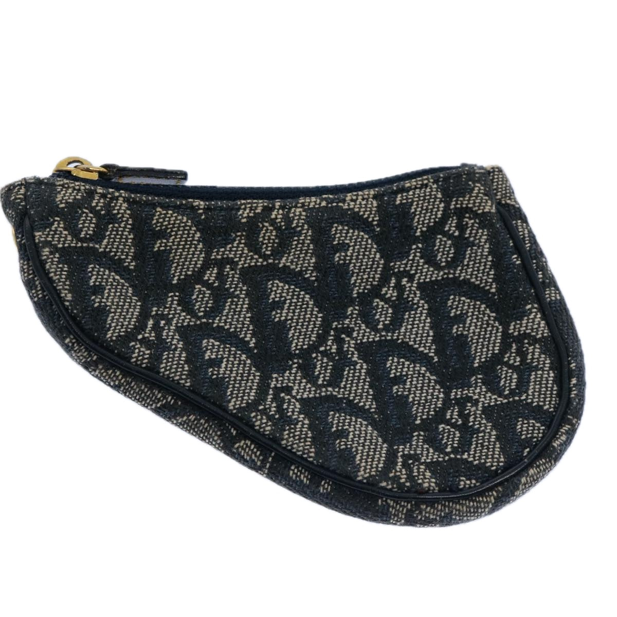 Christian Dior Trotter Canvas Saddle Coin Purse Navy Auth fm3024