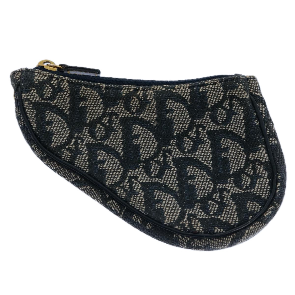 Christian Dior Trotter Canvas Saddle Coin Purse Navy Auth fm3024