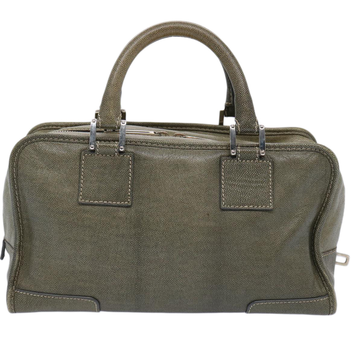 LOEWE Amazonas Hand Bag Leather Khaki Auth fm3045