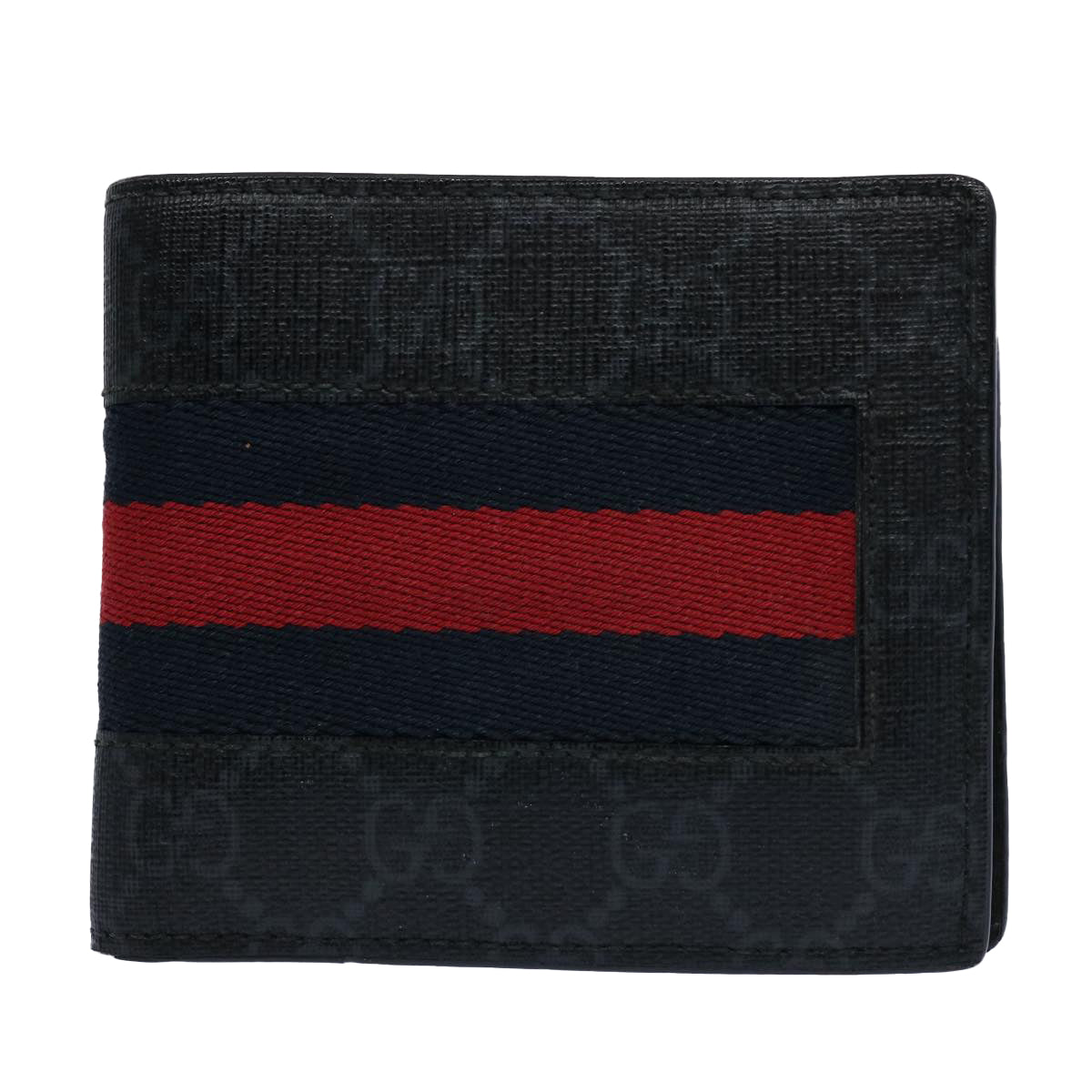 GUCCI GG Supreme Sherry Line Wallet Red Navy Black 408826 Auth fm3064