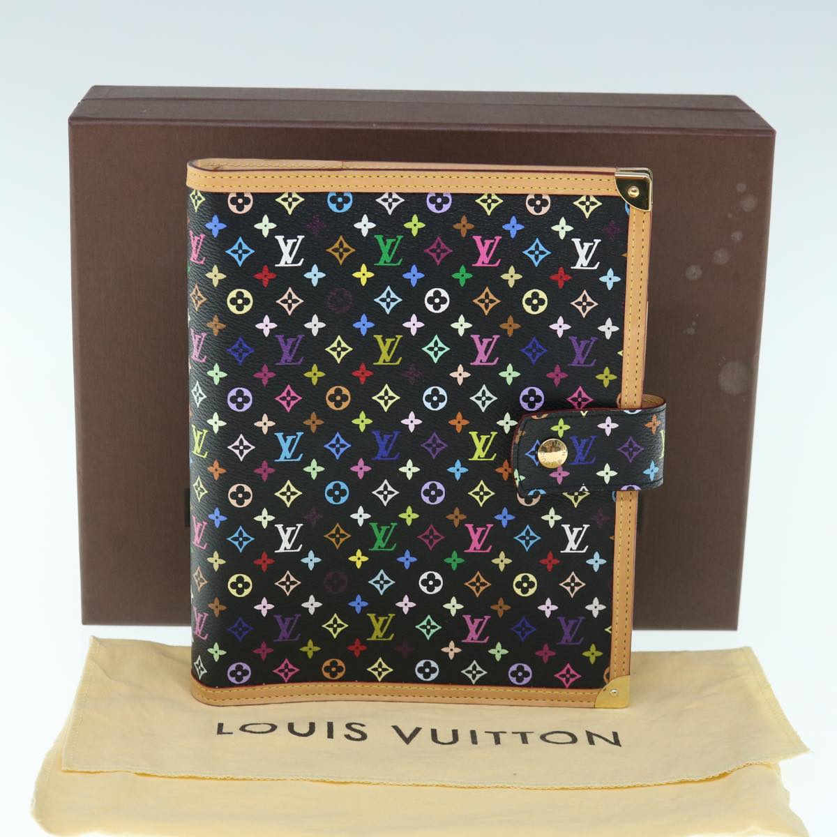 LOUIS VUITTON Multicolor Agenda GM Day Planner Cover Black R20893 Auth fm3102A