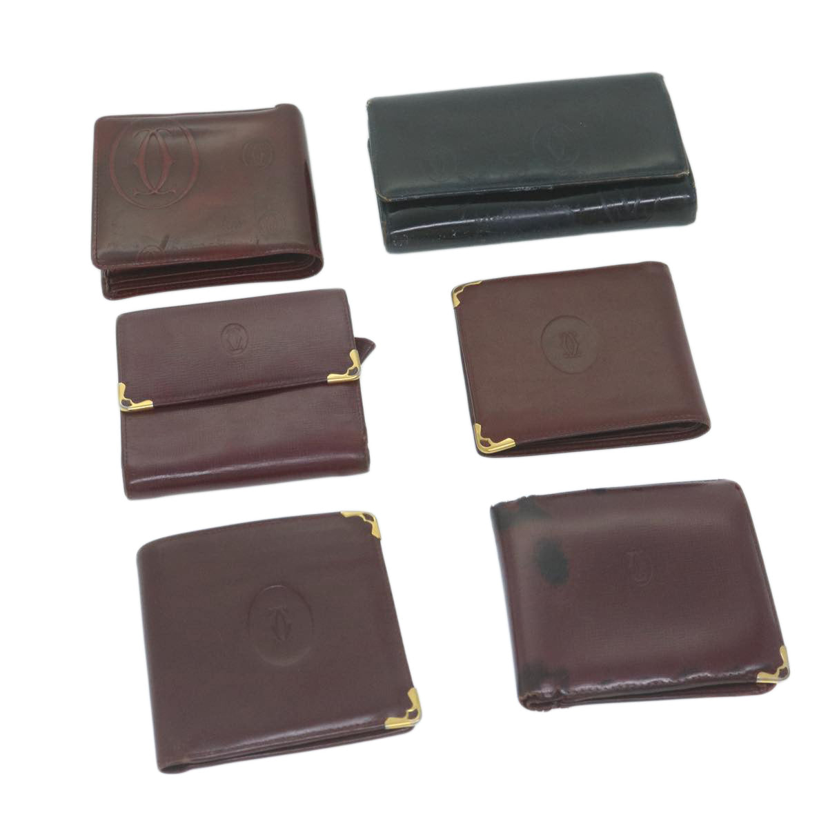 CARTIER Wallet Leather 6Set Wine Red Black Auth fm3106