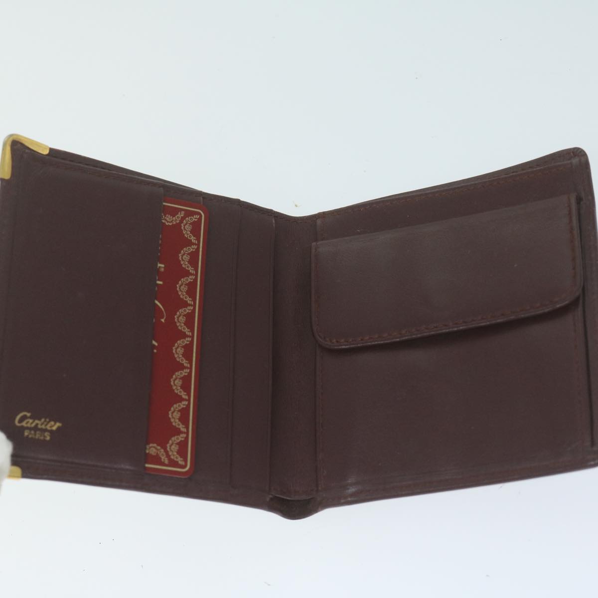 CARTIER Wallet Leather 6Set Wine Red Black Auth fm3106