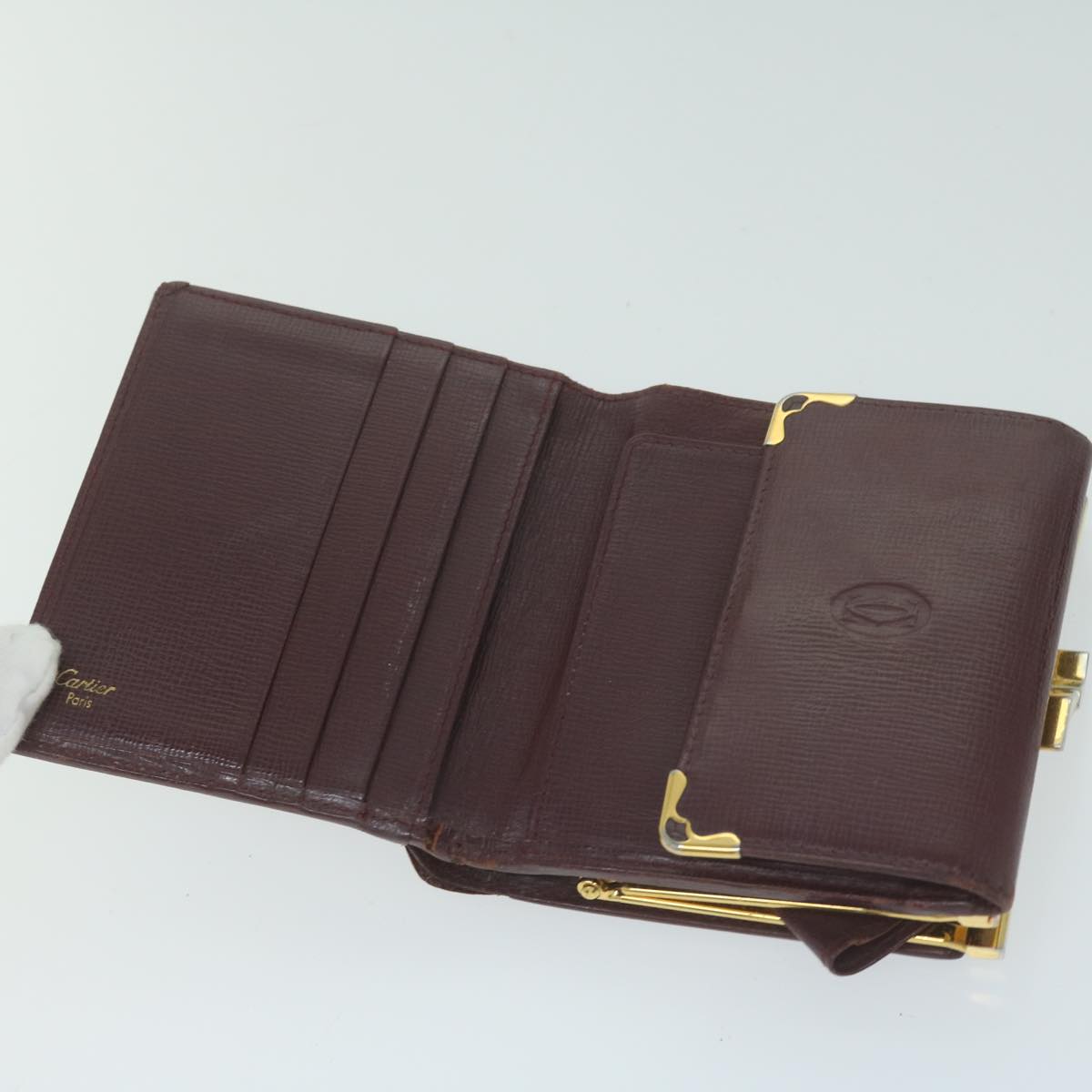 CARTIER Wallet Leather 6Set Wine Red Black Auth fm3106